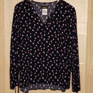 Ambria Womens Navy Sailboat Print Blouse With Tie Cuffs 12